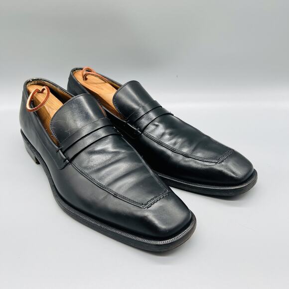 Salvatore Ferragamo Shoes Men 9 Black Leather Penny Loafer Slip On Dress Classic
